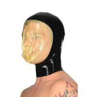 Latex Hood Mask with Transparent Breathing Bag Black Gummi Rubber hood Cosplay