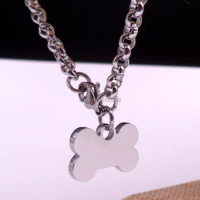 1x Hot sale stainless steel Jewelry Bone Dog Tag Pendant Necklace Round Rolo Link chain 4mm 24'' for Fashion women Men Gifts