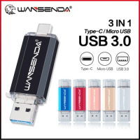 Wansenda 3 in 1 USB Flash Drive Cle USB 3.0 + Micro USB + Type-C Pendrive 512GB 256GB 128GB 64GB 32GB Thumb Drive for Android/PC
