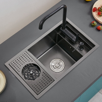廚房 吧臺水槽 隱藏式納米不銹鋼 黑色隱形小 洗菜 盆中島臺高壓洗盃器