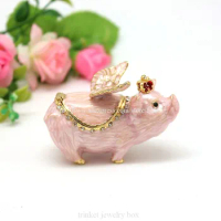 pink pig animal jewelry trinket boxes pewter Collectible ring holder