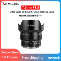 7artisans 7.5mm F3.5 Manual Focus Wide angle APS-C DSLR SLR Fisheye Camera Lens for Canon 600D SL3 EOS 90D Nikon F D7100 D750