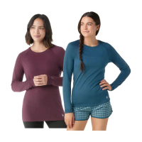 【SmartWool官方直營】女All-season 美麗諾羊毛內著長袖 茄子色 暮光藍(羊毛衣 保暖衣 排汗衣 底層衣)