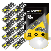 AUXITO 10Pcs T10 LED 12V White W5W LED Bulbs Canbus For Car Parking Position Lights Interior Map Dome Lights 360 Degree Lighting