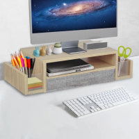 【Ermutek 二木科技】多功能收納桌上型木質雙層設計螢幕增高架(SR-015)