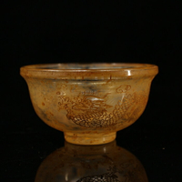 仿出土水晶碗描金龍碗復古工藝品博古架裝飾道具水晶龍鳳碗小擺件