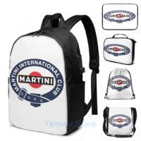 Funny Graphic print Martini Racing Club belt USB Charge Backpack men School bags Women bag Travel laptop bag