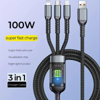 Kabel Data 3in1 Fast Charging 100W USB Micro, Type C, Lightning Best Quality Data 3 in 1 Braided ant