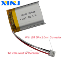 3.7V 1200mAh 4.44Wh 103040 JST 3Pin 2.0mm Plug 3 Wires Thermistor Li Polymer Battery For GPS Bluetooth Speaker LED Light DashCam