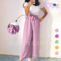 Celana Kulot Wanita Polos / Kulot Pinggang Karet / Kulot Ribbon Wolfis
