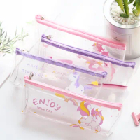 Enjoy Your Day Unicorn Transparent PVC Pencil Bag Stationery Storage Organizer Pencil case School Office Supply Escolar