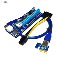 Riser 008C Two LED PCI-E Extender PCI-E Riser PCI Express 1X to 16X Cable USB 3.0 SATA to 6Pin Power For Antminer Miner Mining