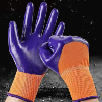 Purple Coating Work Gloves Tool Antiskid Nylon Elastic Mittens Wear Resistant Oil Proof Nitrile Work Gloves Field Work