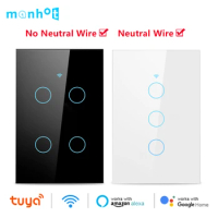 Wifi Tuya Smart Wall Touch Switch No Neutral Wire Required Smart Life Wireless Remote LED Light Switch Support Alexa Google Home