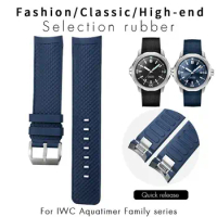 PCAVO 22mm Fluorine Rubber Watchband for IWC AQUATIMER FAMILY IW376806 IW379503 for Men Bracelet Black Blue Quick Release Watch