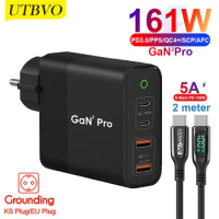 UTBVO 161W Fast Charger USB-C Power Adapter, 4-port PD100W PPS 65W 45W QC4.0 for MacBook iPhone 13 Samsung HP Dell Xiaomi Laptop