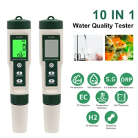 10 in1 Water Quality Tester PH/TDS/SALT/SG/ORP/EC/Hydrogen/Resistivity/TEMP/Nutrient Multifunction Testing Pen for Pool Aquarium