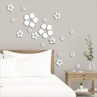 18Pcs 3D Acrylic Flower Mirror Wall Stickers Self Adhesive Tiles Sticker Decals For Home Bedroom Living Room Decor