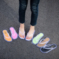2024 new women's summer flip-flops transparent jelly shoes, flat slippers beach shoes