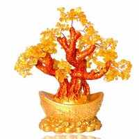 開光 天然黃水晶樹擺件 龍鳳呈祥金元寶財源滾滾黃水晶樹擺件飾品