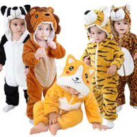 Babi Clothes Animal Cartoon Hooded Jumpsuits Baby Sleepwear Baby Animal Pajamas Fox Bunny Leopard Tiger Unicorn Kigurumi Onesies