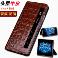 Window View Genuine Leather Case for Vivo xfold Luxury Cow Leather Phone Bag Cover vivo x fold funda skin coque capa cases bags