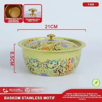 Mangkok Baskom Wadah Kobokan Stainless dengan Tutup Waskom Enamel Bunga Tahan Karat Baskom Tutup 21C