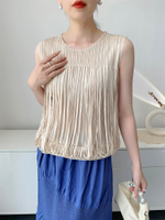 S-563#   Summer Ruched T-Shirt  Women Miyake Style Ruched Top Comfortable Casual Tassel Design Loose