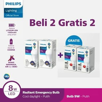 Beli 2 Gratis 2 Philips Lampu Emergency RadiantLine Rechargeable LED Bulb 8W 6500K Putih