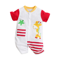 【JoyNa】短袖包屁衣 短袖寶寶連身衣 白色長頸鹿款 嬰兒服(造型款.春夏短袖)