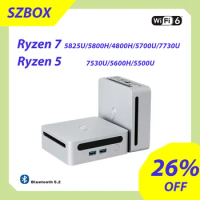 SZBOX Ryzen 7 5825U 5800H 4800H 5700U 7530U 5600H Mini PC WiFi6 BT5.2 Windows 11 DDR4 3200Mhz NVMe SSD Gaming Desk Computer