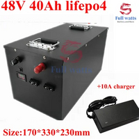 waterproof 48V 40AH LiFePO4 battery with 50A BMS rechargeable battery for 2500w electric bike e scooter bicycle + 5A charger