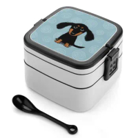 Longhaired Dachshund Black And Tan Puppy Dog Bento Box School Kids Lunch Rectangular Leakproof Container Dachshund Wiener Dog