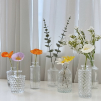ins簡約水晶小花瓶 復古馬德里浮雕花插綠植水培器皿桌面裝飾擺件