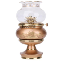 Buddha Worship Lamp Holder Windproof Glass Lampshade Lotus Candlestick Pilot Lamp Buddha Lamp and Worship Lamp