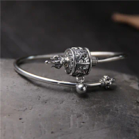 S925 Sterling Silver Round Bangle Retro Thai Silver Men And Women Personality Models Fashion Open Ended Bangle
