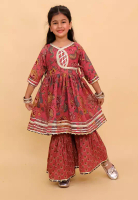 THE MOM STORE The Mom Store Aangan Aabha Block Print Girls Anarkali Sharara Set - Multi