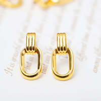 Pure 24K Yellow Gold Earrings Women 3D 999 Gold Geometry Dangle Earrings