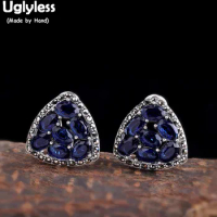 Uglyless Exotic Garnet Studs Earrings for Women Vintage Thai Silver Marcasite Earrings 925 Silver Gemstone Brincos Jewelry E1551