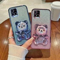 For Vivo Y21S Case Soft Silicone Bling Electroplated TPU Cell Phone Casing For VIVO Y21A V2152 V2110 V2135 Back Cover Bear Stand