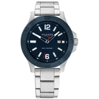 【Tommy Hilfiger】大刻度 運動風 休閒都會 礦石強化玻璃 日期 不鏽鋼手錶 藍色 46mm(1791994)