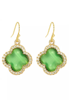 The Antecedent Store The Antecedent Store Green Cat Eye Stone With Cubic Zirconia Crystals Earrings - 14K Real Gold Plated Jewellery