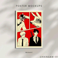 MorievArt Poster Hiasan Dinding Wall Art Manga Anime Chainsaw Man Bahan Art Carton Cover Papan MDF