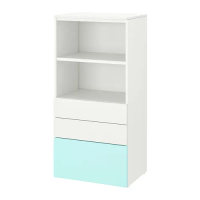 SMÅSTAD/PLATSA 書櫃, 白色 淺土耳其藍/附3個抽屜, 60x42x123 公分