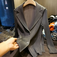 【巴黎精品】西裝外套皺褶西服-純色修身彈性三宅風女外套3色a1hm32