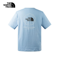 【The North Face】北面男女款藍色純棉品牌LOGO帳篷印花短袖T恤｜8CSUQEO