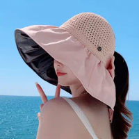 Summer Women Bucket Hat UV Protection Sun Hats Soft Foldable Wide Brim Outdoor Beach Hat Panama Cap Sunshade Hat