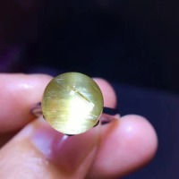 Natural Gold Rutilated Quartz Resizable Ring 11.2mm Women Men 925 Sterling Silver Gold Rutilated Wealthy Ring AAAAAA