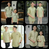 Koko Kurta Habib Kemko Couple Pria Dewasa Anak Katun Toyobo Sage Green Batik Kain