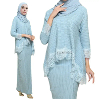 Two-Piece Set Dress Lace Nine-Quarter Sleeve Pleated abaya bajukurung style jubah set niqab set tudu
